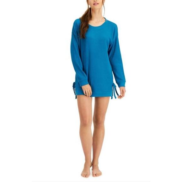 JENNI WOMENS LARGE COTTON WAFFLE PAJAMA LOUNGE TUNIC TEAL BLUE NEW! - Picture 1 of 15